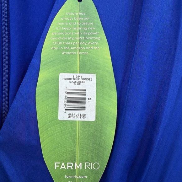 FARM Rio Blue Fringe Long Sleeve Maxi Dress Size XL Cocktail Party Semi Formal - Picture 6 of 16